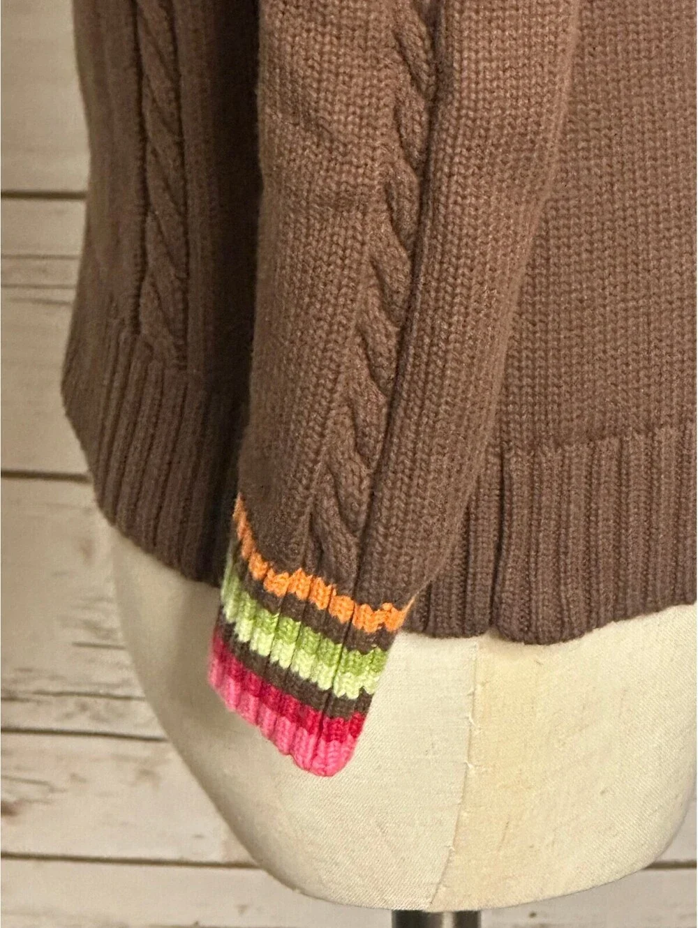 Gymboree Winter Cheer Dot Flower brown 100% cotton cable-knit sweater XS (3-4)